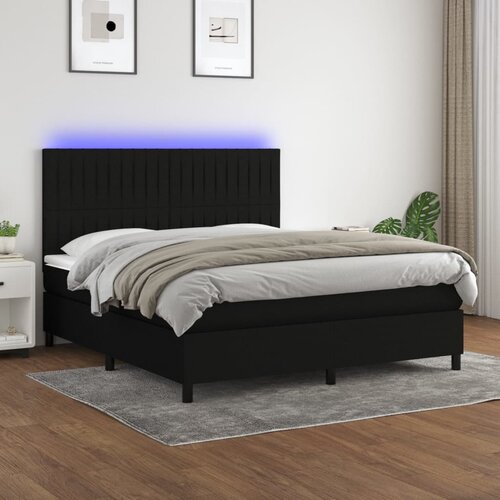 The Living Store Box spring postelja z vzmetnico LED črna 160x200 cm blago - Box Spring Postelja, (21438700) Cene