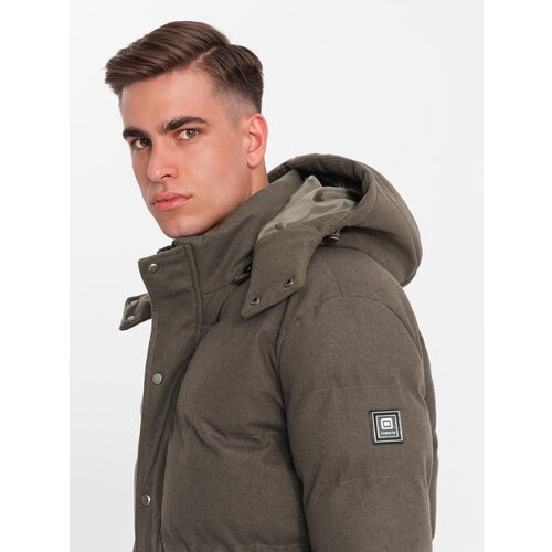 Ombre Men&amp;#039;s long warm parka jacket with wool - dark grey melange Slike