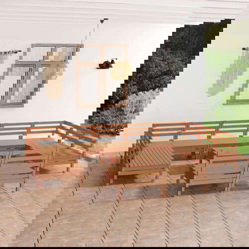  Vrtna sedežna garnitura 12-delna medeno rjava trdna borovina, (20675633) Cene