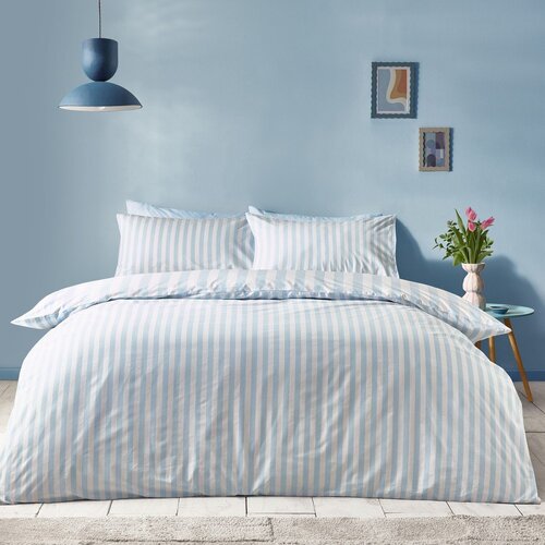 Sassy B Bijela/plava 3-dijelna posteljina za bračni krevet 200x200 cm Stripe Tease &amp;ndash; Slike