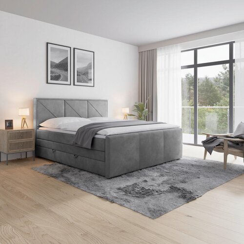 MID.YOU postelja boxspring 180 cm x 200 cm , leseni material svetlo siva Cene