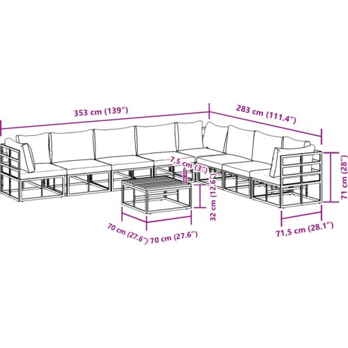 vidaXL Vrtna sedežna garnitura 9 pcs Črna 70 x 70 x 32 cm Aluminij Cene