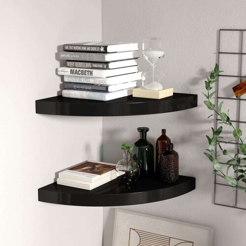 vidaXL plutajuće kutne police 2 kom crne 35 x 35 x 3,8 cm MDF Cene