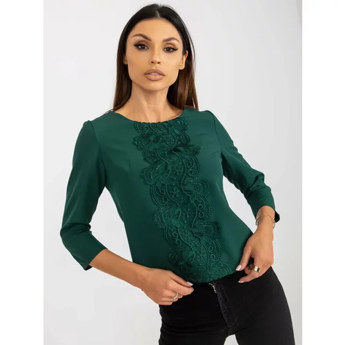 Fashion Hunters Dark green short formal blouse with lace