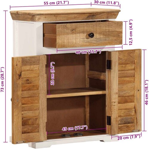 vidaXL Komoda bijelo-smeđa 55x30x73 cm od masivnog grubog drva manga Cijene