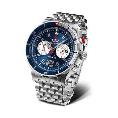 Vostok Europe muški anchar chronograph plavi srebrni sportsko elegantni ručni sat sa srebrnim metalnim kaišem ( 6s21/510a583n ) Cene