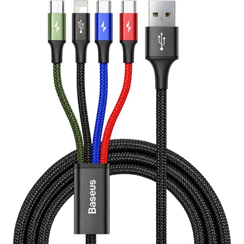 Baseus pleten USB-A polnilni kabel 4v1 z Lightning, 2 USB-C in Micro USB priključkom 3.5A črne barve dolžine 1.2m CA1T4-B01 Cene