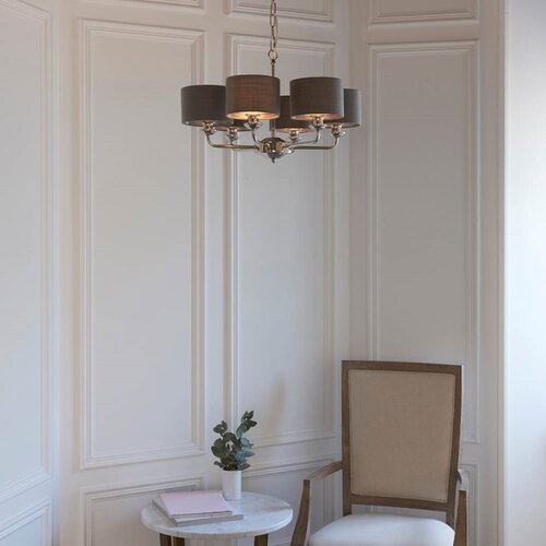  Endon 94381 - Luster na lancu HIGHCLERE 6xE14/28W/230V siva/sjajni hrom Slike