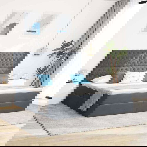  Krevet S LED lampica s pohranom Tamno siva 180 x 200 cm Baršun Cijene