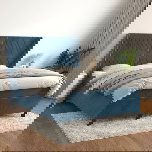  The Living Store Box spring postelja z vzmetnico temno modra 140x190cm žamet - Box Spring Postelja, (21488806) Slike