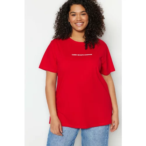 Trendyol Curve Plus Size T-Shirt - Red - Relaxed fit