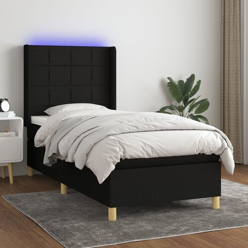  box spring s madracem LED crni 100x200 cm od tkanine Cijene