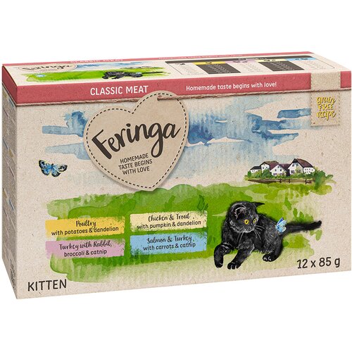 Feringa Ekonomično pakiranje Classic Meat meni Kitten Pouches 24 x 85 g - Mješovito pakiranje 2: perad, puretina i kunić, piletina i pastrva, losos i puretina Cijene