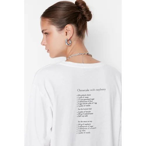 Trendyol White Back Printed Boyfriend Knitted T-Shirt