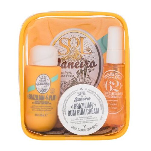 Sol de Janeiro Brazilian Bum Bum Summer Jet Set set: sprej za telo Brazilian Crush 30 ml + krema za prhanje Brazilian 4Play Moisturizing Shower Cream-Gel 90 ml + krema za telo Brazilian Bum Bum Cream 50 ml + kozmetična torbica za ženske Cene