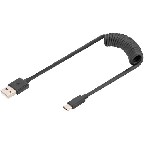 Digitus USB kabel USB 2.0 USB-A vtič, USB-C vtič 1 m črna primeren za obojestranski priključek , dvojno oklopljen, prilagodljiv, spiralni kabel AK-300, (20442162) Cene