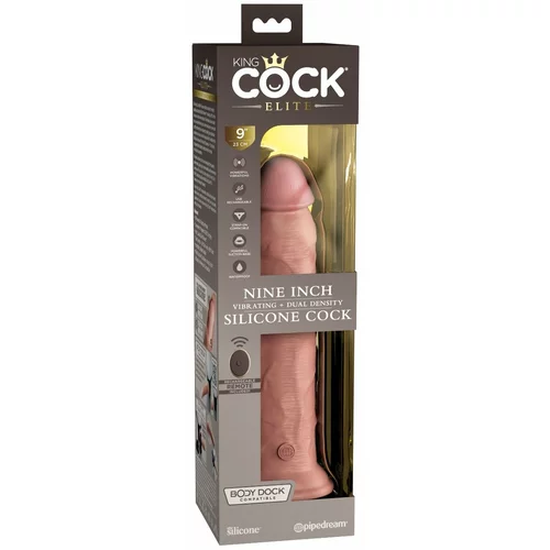 King Cock Elite 9" Vibrating Silicone Dual Density Cock with Remote Light