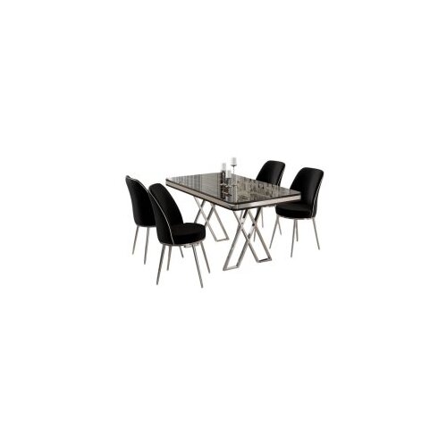 Hanah home set trpezarijski sto i 4 stolice vals black marble chrome black Cene