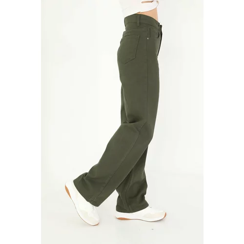 BİKELİFE Women's Khaki Wide Leg Palazzo High Waist Trousers
