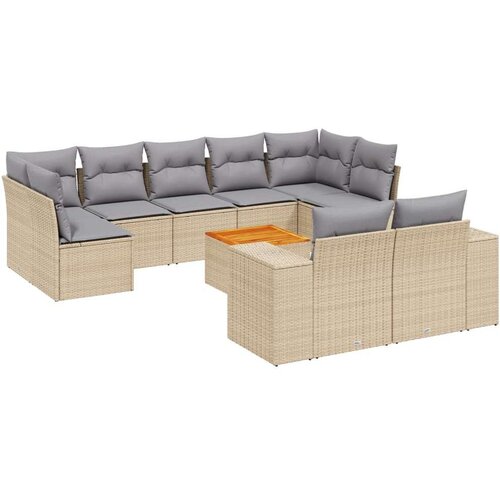 VidaXL 10-dijelni set vrtnih sofa s jastucima bež od poliratana Slike