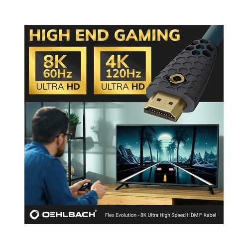 Oehlbach HDMI priključni kabel 2.00 m D1C92602 petrol-plava, antracitna boja [1x mu&amp;scaron;ki konektor HDMI - 1x mu&amp;scaron;ki konektor HDMI] Slike