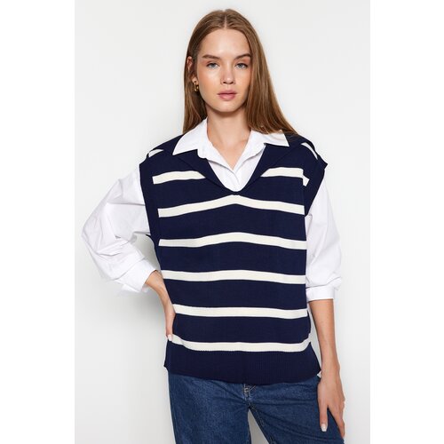 Trendyol Navy Blue Turndown Collar Knitwear Sweater Cene