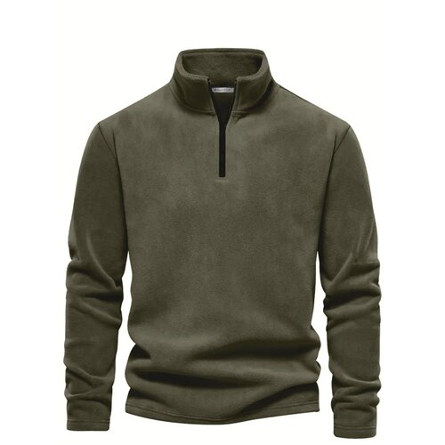 Dewberry 49143 Half Zipper Stand Collar Mens Fleece-OPEN KHAKI Slike