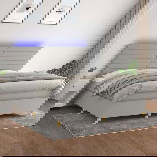  Box spring postelja z vzmetnico LED sv. siva 160x200 cm blago, (20937370) Slike