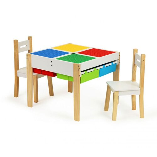 ECO TOYS stol sa spremnikom i ladicama za igračke i dvije stolice Cijene