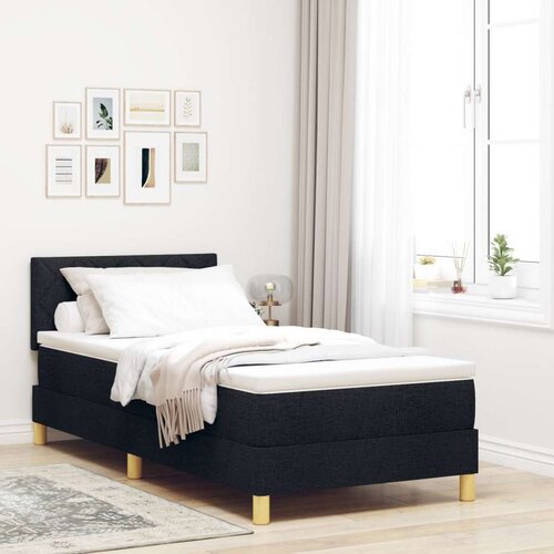 vidaXL postelja s škatlasto vzmetnico z vzmetnico Črna 90x200 cm Tkanina Cene