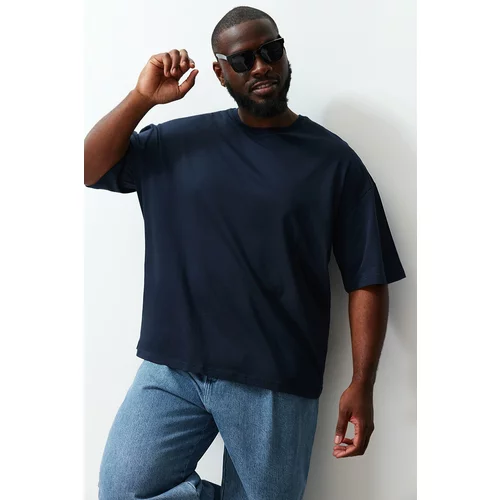 Trendyol Plus Size Navy Blue Men's Oversize Comfortable Basic 100% Cotton T-Shirt