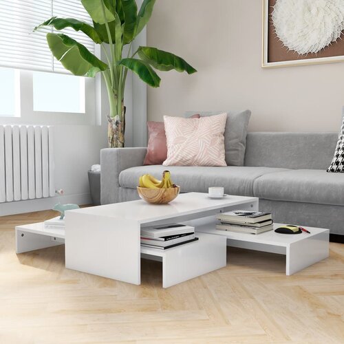 VidaXL Komplet klubskih mizic visok sijaj bele barve 100x100x26,5 cm Slike