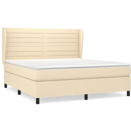 vidaXL Box spring postelja z vzmetnico krem 180x200 cm blago, (20895196)
