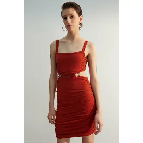 Trendyol Limited Edition Cinnamon Accessory Detail Mini, Flexible Knitted Dress