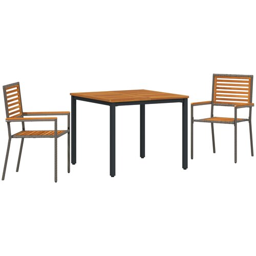 vidaXL 3-dijelni set za objedovanje u vrtu sivi poliratan akacija, skladišne vrtne stolice s jastučićima 2 komada sivi poliratan, vrtni stol 90x90x75 cm akacijino drvo i metal Cijene