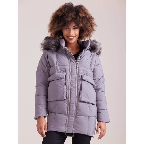 Yups Quilted puffer oversize jacket with double zipper grey Slike