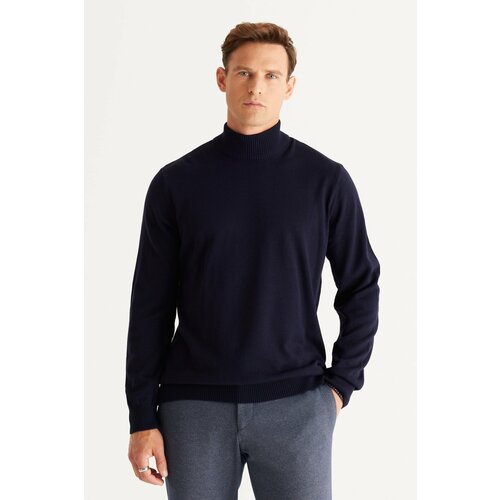 ALTINYILDIZ CLASSICS Men's Navy Blue Anti-Pilling Standard Fit Normal Cut Half Turtleneck Knitwear Sweater. Slike