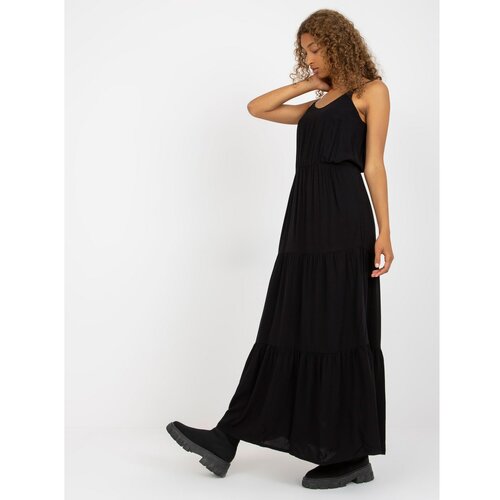 Fashion Hunters Black maxi dress with a frill made of SUBLEVEL viscose Slike
