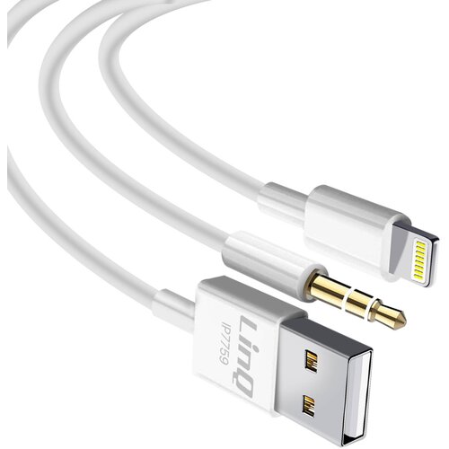 LINQ kabel za iphone 2 v 1 s polnjenjem in zvokom, dolžina 1,2 m, - bel, (20649929) Slike