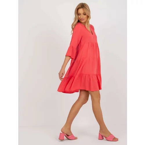 Fashion Hunters Coral loose dress with frills and V-neck SUBLEVEL