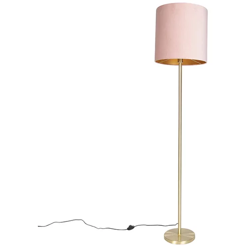QAZQA Romantična talna svetilka medenina z roza odtenkom 40 cm - Simplo