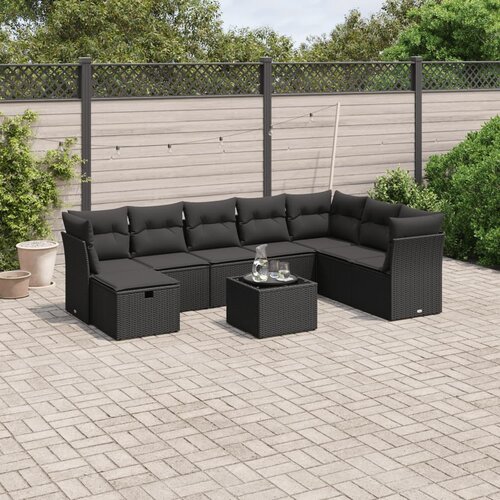 vidaXL 9-dijelni set vrtnih sofa s jastucima crni od poliratana Cijene