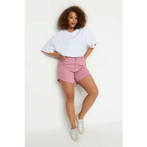 Trendyol Curve Plus Size Shorts &; Bermuda - Pink - High Waist