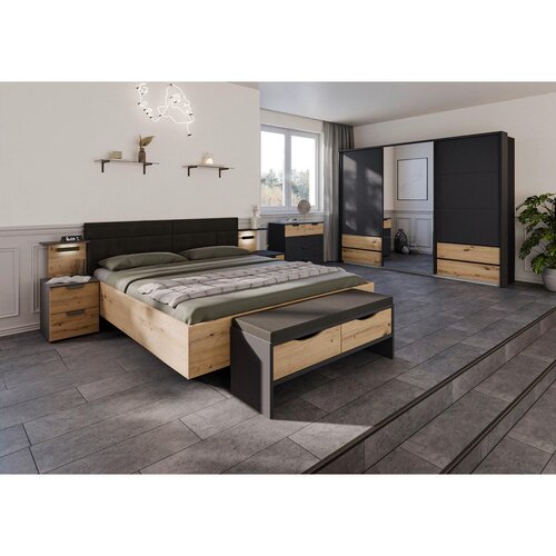 Premium Living Nočna Omarica Karpo, Siva, Barva Hrasta, Osvetlitev Slike