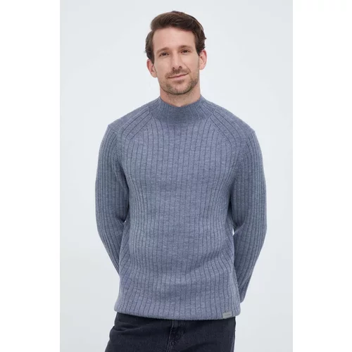 Calvin Klein Vuneni pulover za muškarce, boja: siva, lagani, s poludolčevitom