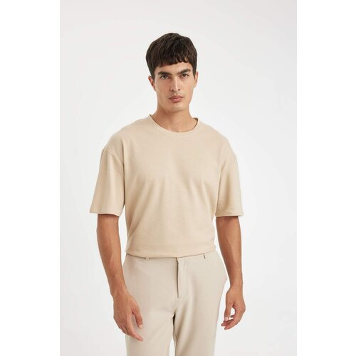 Defacto Boxy Fit Crew Neck Basic Short Sleeve Waffle T-Shirt Cene