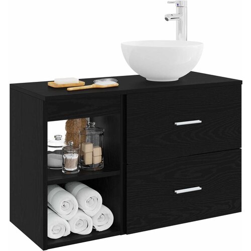  Set namje&amp;scaron;taja za kupaonicu 2 kom. Crni hrast Konstruirano drvo Crna 49,5 x 35 x 80 cm Slike