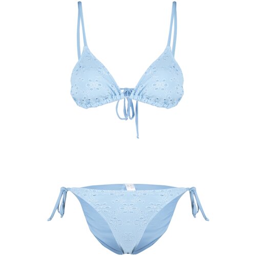 Trendyol Blue Triangle Tie Textured Two-Piece Bikini Set Slike