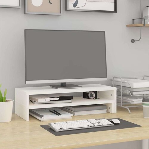 VidaXL stalak za monitor bijeli (52-101) x 22 x 14 cm masivna borovina Slike