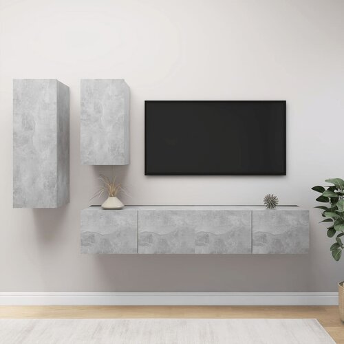 The Living Store Komplet TV omaric 4-delni betonsko siva iverna plošča - Komplet TV Omaric, (21624876) Cene